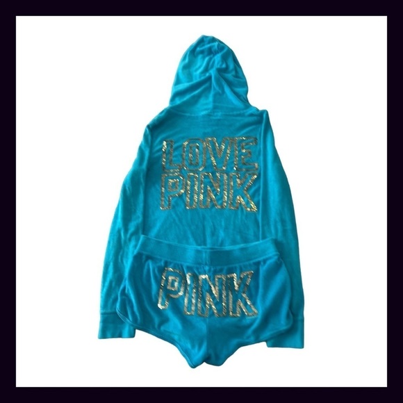 Vintage PINK Turquoise Terry Gold Bling Sequin Matching Set Size Small - Picture 12 of 12